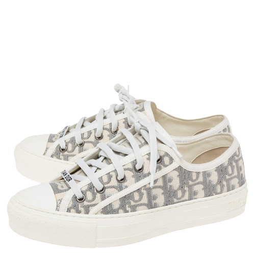 Dior White Oblique Embroidered Canvas Walk’N’Dior Low Top Sneakers In ...